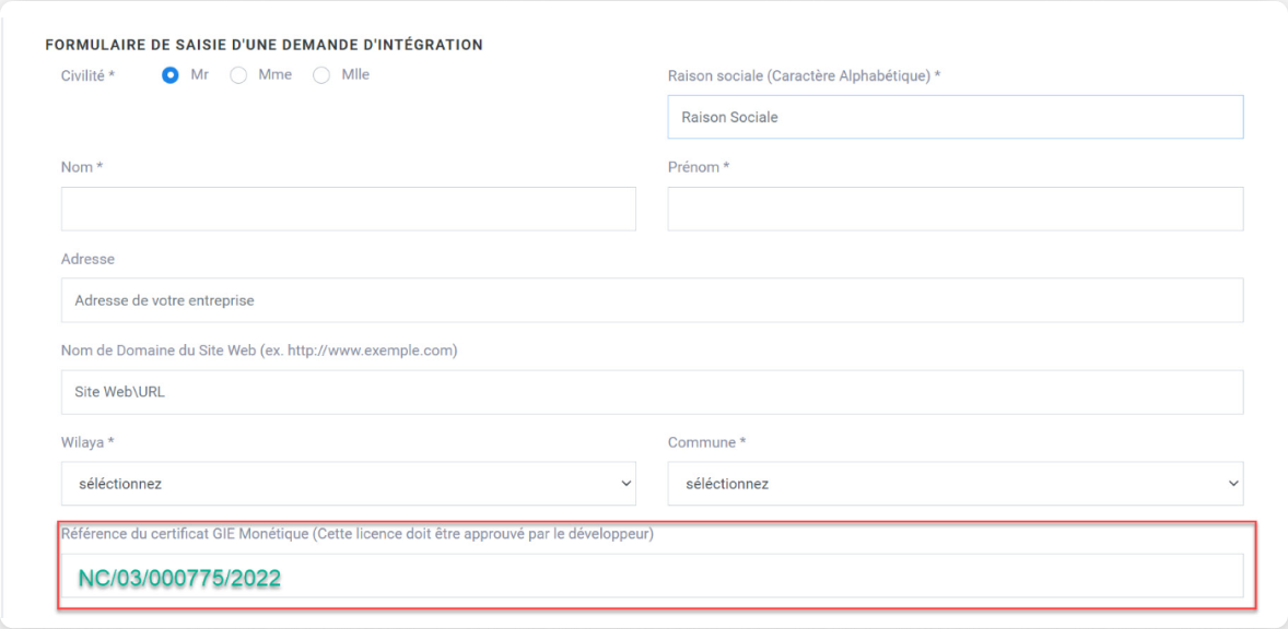 Registration form